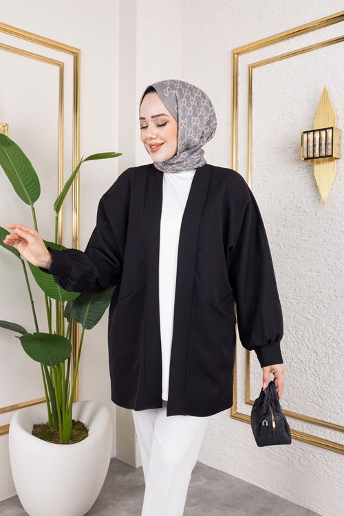 HIR02423-SYH Cep Detay Atlas Hırka-Siyah