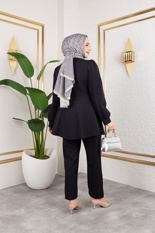 PİT00466-SYH Kuşak Detay Ceketli Takım-Siyah