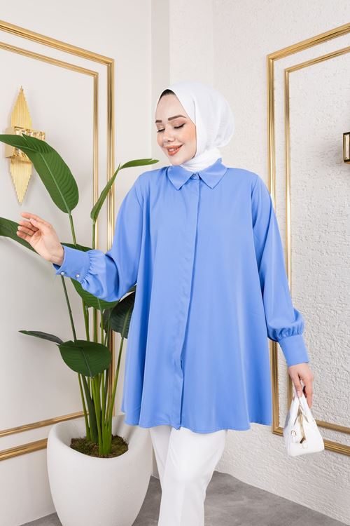 TUN05868-İND Gizli Patlı Tunik-İndigo