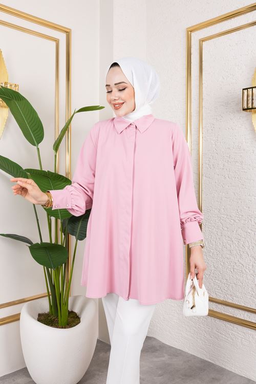 TUN05868-PMB Gizli Patlı Tunik-Pembe