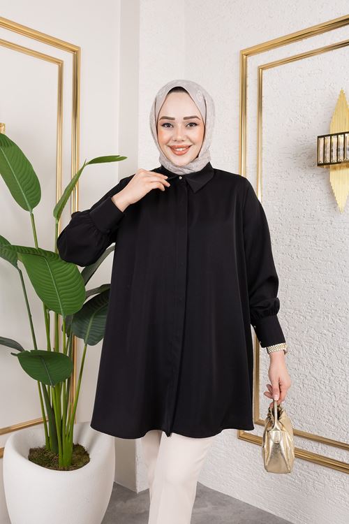TUN05868-SYH Gizli Patlı Tunik-Siyah
