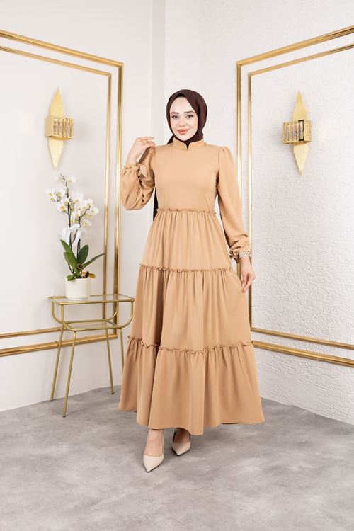 ELB04068-CRM Kat Kat Bible Elbise-Karamel