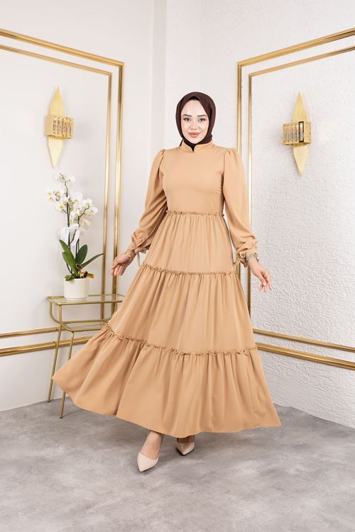 ELB04068-CRM Kat Kat Bible Elbise-Karamel