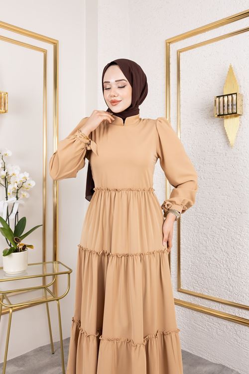 ELB04068-CRM Kat Kat Bible Elbise-Karamel