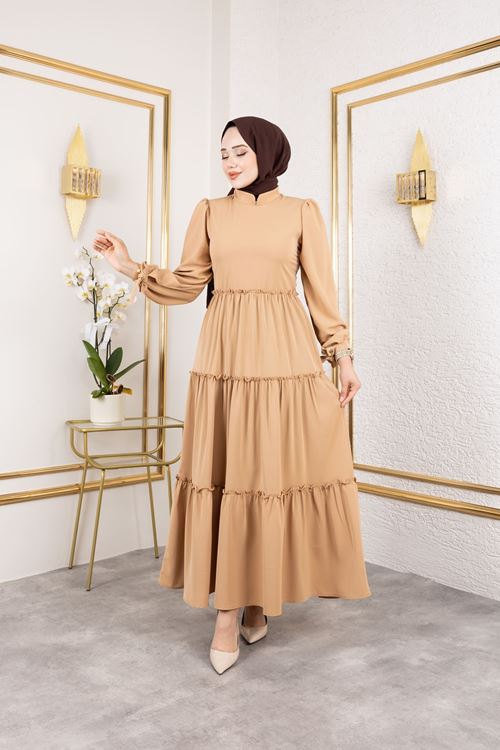 ELB04068-CRM Kat Kat Bible Elbise-Karamel