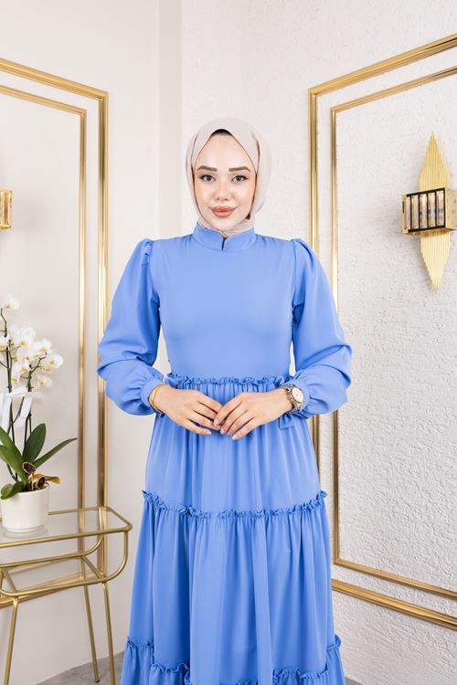 ELB04068-İND Kat Kat Bible Elbise-İndigo