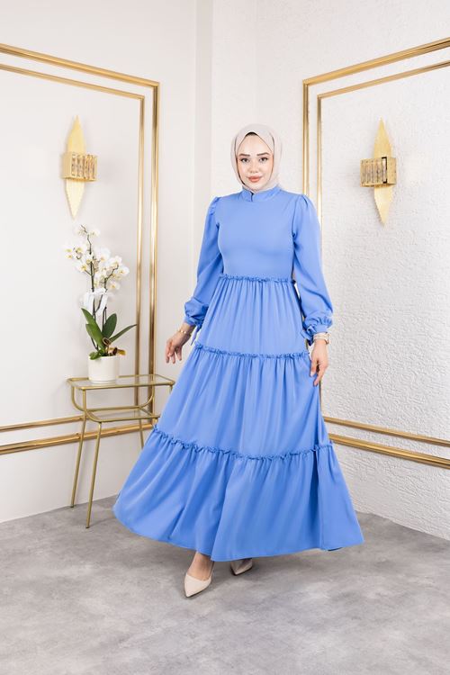 ELB04068-İND Kat Kat Bible Elbise-İndigo