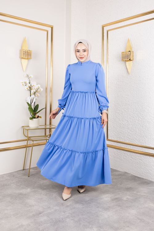 ELB04068-İND Kat Kat Bible Elbise-İndigo