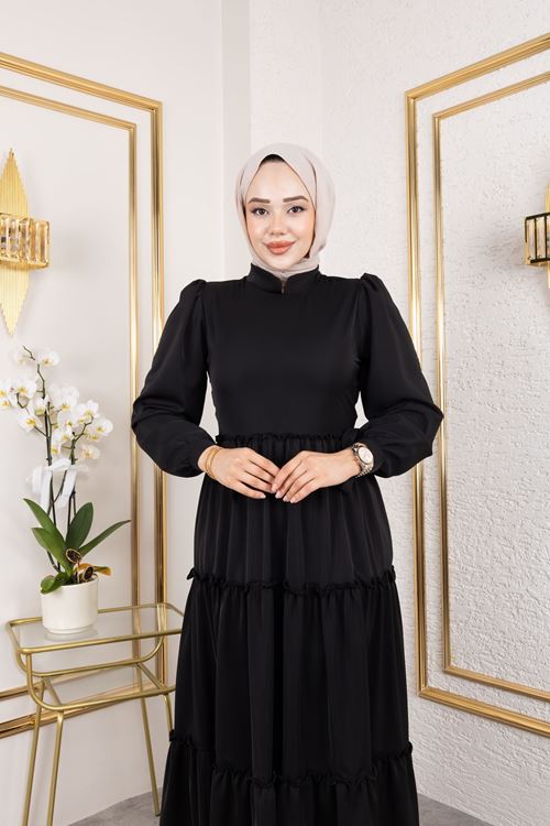 ELB04068-SYH Kat Kat Bible Elbise-Siyah