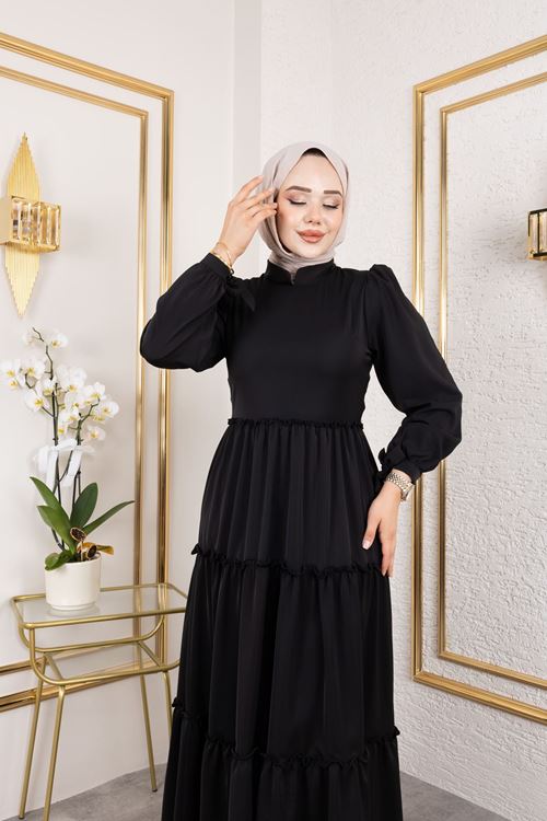 ELB04068-SYH Kat Kat Bible Elbise-Siyah