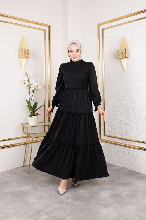 ELB04068-SYH Kat Kat Bible Elbise-Siyah