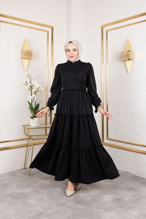 ELB04068-SYH Kat Kat Bible Elbise-Siyah