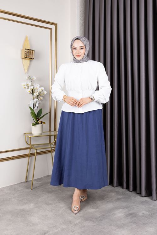 TUN05877-EKR Bel Büzgülü Tunik-Ekru