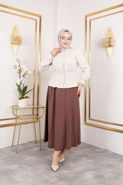 TUN05877-TAŞ Bel Büzgülü Tunik-Taş