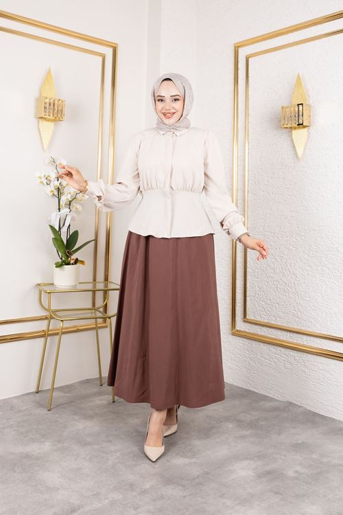 TUN05877-TAŞ Bel Büzgülü Tunik-Taş