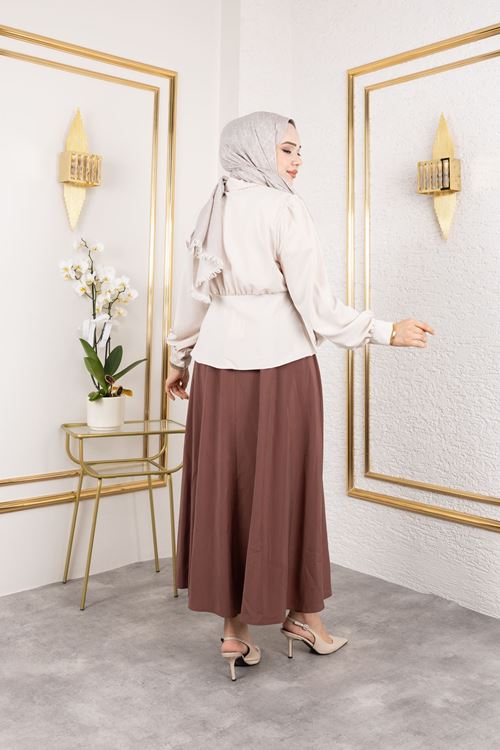 TUN05877-TAŞ Bel Büzgülü Tunik-Taş