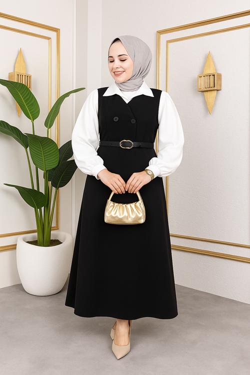 ELB04059-SYH Düğme Detay Jile-Siyah