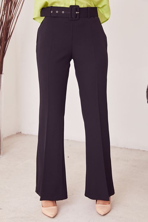 PNT01425-SYH İspanyol Paça Dabıl Pantolon-Siyah