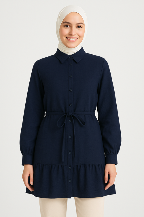 TUN05862-LCV Etek Fırfır Detay Tunik-Lacivert