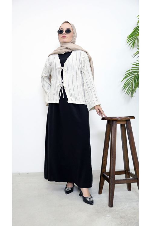 TUN05925-BEJ Pileli Ön İki Bağlamalı Tunik-Bej