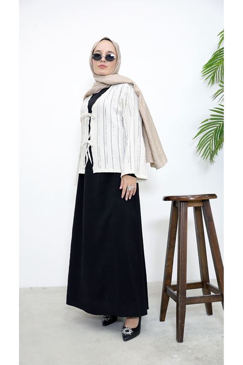 TUN05925-BEJ Pileli Ön İki Bağlamalı Tunik-Bej