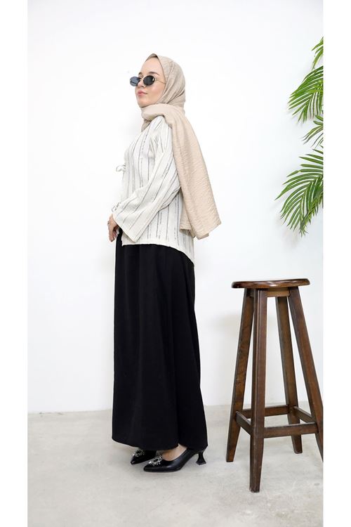 TUN05925-BEJ Pileli Ön İki Bağlamalı Tunik-Bej