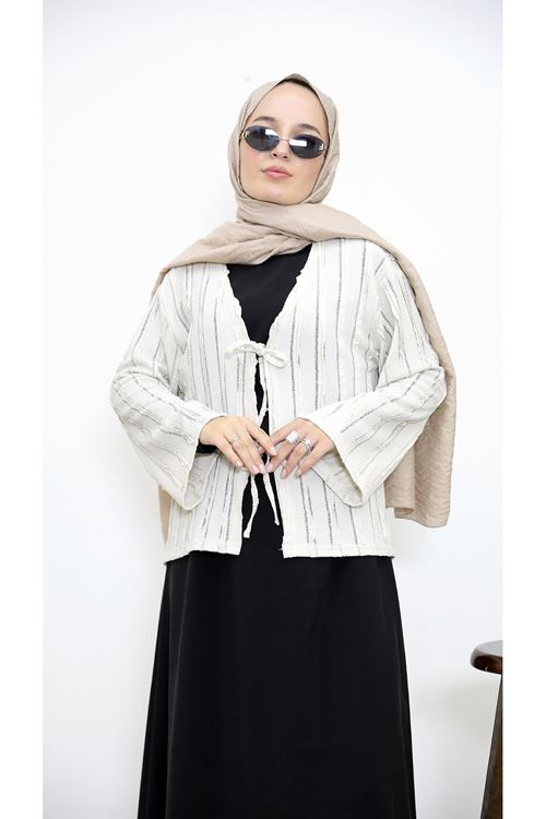 TUN05925-BEJ Pileli Ön İki Bağlamalı Tunik-Bej