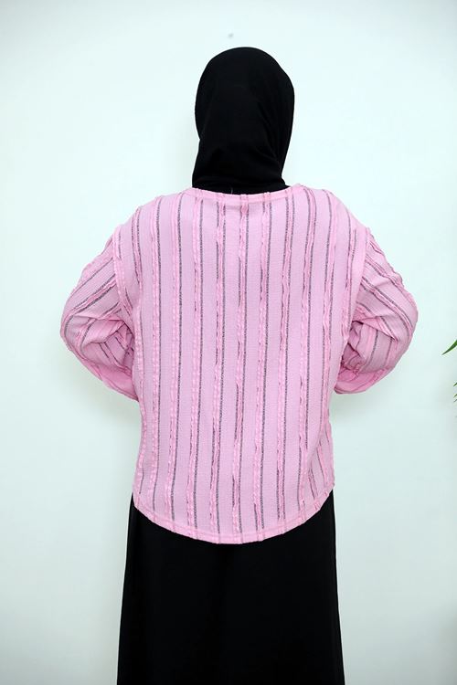 TUN05925-PMB Pileli Ön İki Bağlamalı Tunik-Pembe