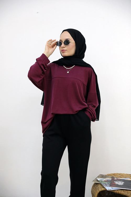 TUN05929-BRD Ön Roba Detay Pike Tunik-Bordo