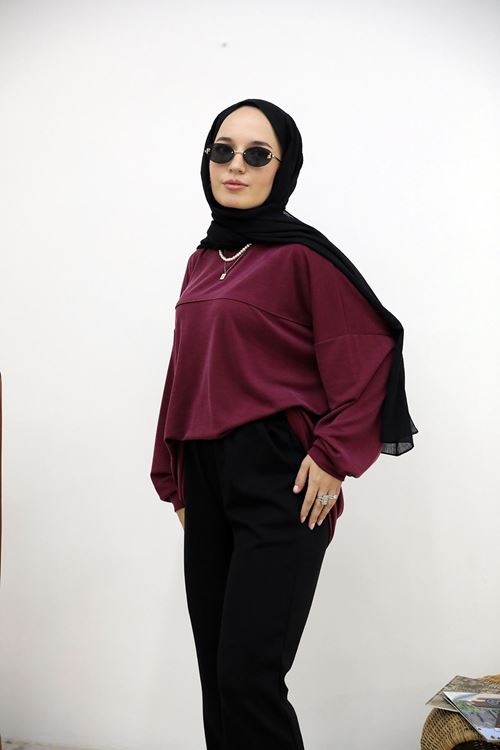 TUN05929-BRD Ön Roba Detay Pike Tunik-Bordo