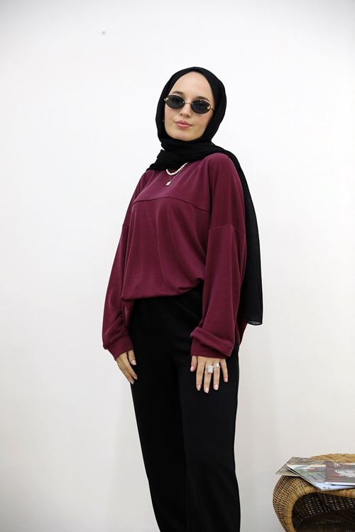 TUN05929-BRD Ön Roba Detay Pike Tunik-Bordo