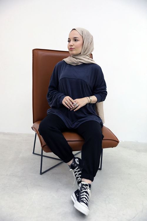 TUN05929-LCV Ön Roba Detay Pike Tunik-Lacivert