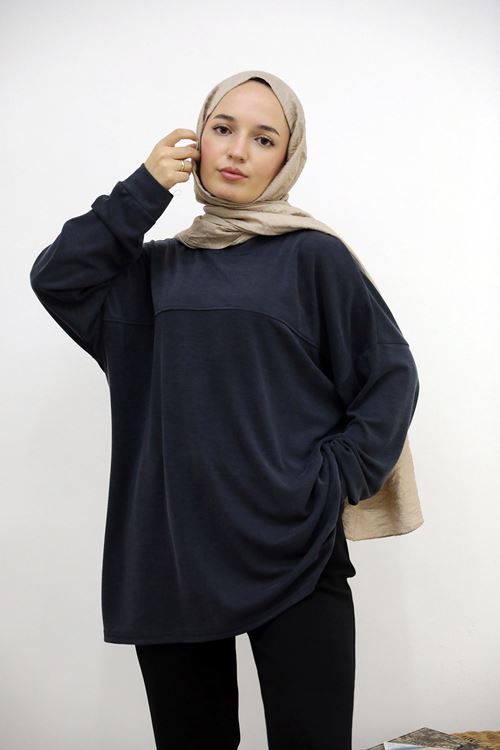 TUN05929-LCV Ön Roba Detay Pike Tunik-Lacivert