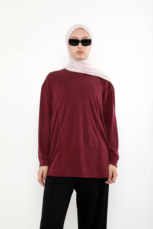 TUN05930-BRD Ön Parçalı Pike Tunik-Bordo