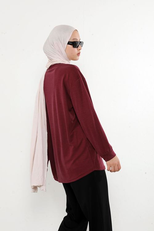 TUN05930-BRD Ön Parçalı Pike Tunik-Bordo