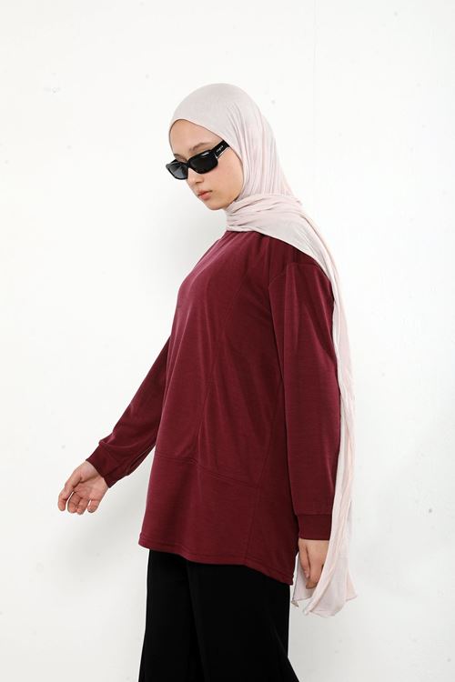 TUN05930-BRD Ön Parçalı Pike Tunik-Bordo