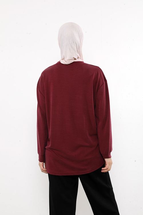 TUN05930-BRD Ön Parçalı Pike Tunik-Bordo