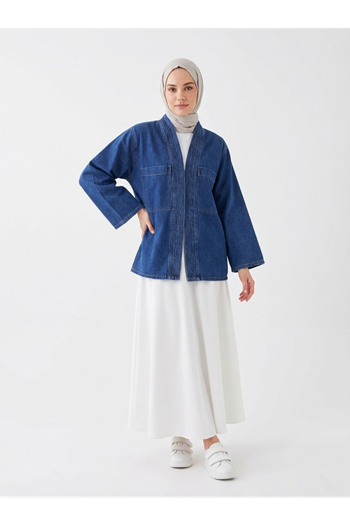 CKT01783-LCV Cep Detaylı Sıra Dikişli Kot Ceket-Lacivert