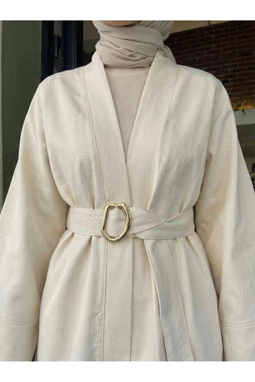 CKT01784-TAŞ Geniş Manşet Kuşak Detay Ceket-Taş