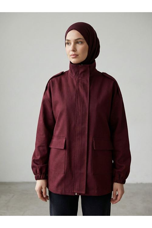 CKT01786-BRD Apoletli Cep Kapaklı Ceket-Bordo
