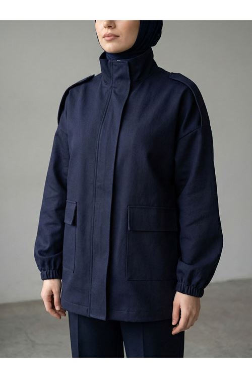 CKT01786-LCV Apoletli Cep Kapaklı Ceket-Lacivert