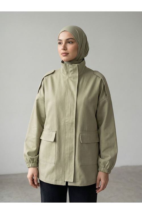 CKT01786-MNT Apoletli Cep Kapaklı Ceket-Mint