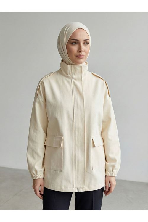 CKT01786-TAŞ Apoletli Cep Kapaklı Ceket-Taş