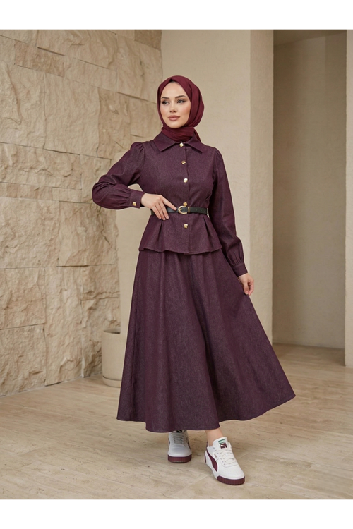 EİT00113-BRD Ön Arka Pensli Etekli Takım-Bordo