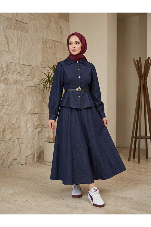 EİT00113-LCV Ön Arka Pensli Etekli Takım-Lacivert