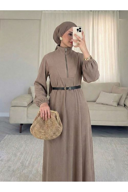 ELB04112-VİZ Fermuar Detay Elbise-Vizon