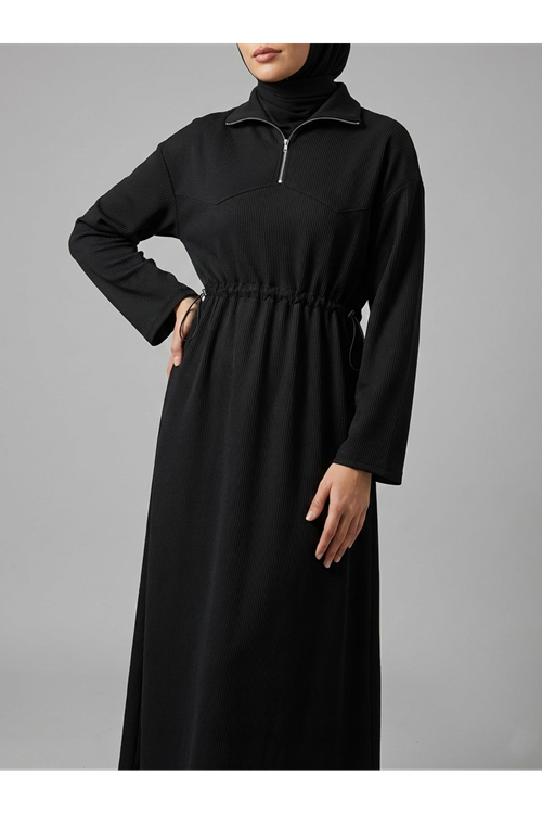 ELB04108-SYH Beli StoperTünelli Elbise-Siyah