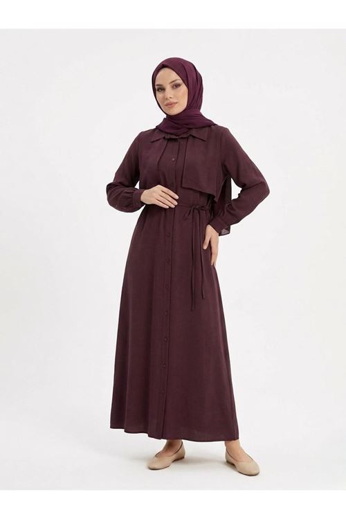 ELB04130-BRD Aller Detay Patlı Elbise-Bordo
