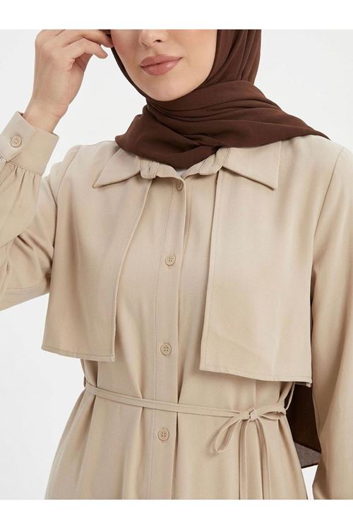 ELB04130-TAŞ Aller Detay Patlı Elbise-Taş