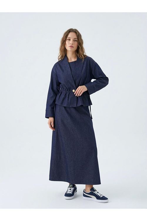 ELB04131-LCV Ceket Detay İkili Elbise-Lacivert